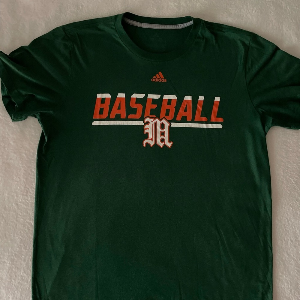 Miami Hurricanes team-issued men’s baseball green Adidas Climalite T-shirt